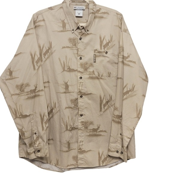 Columbia Other - Columbia Button Down Shirt Tan Deer Print XL Hunting Camping Hiking Cabincore